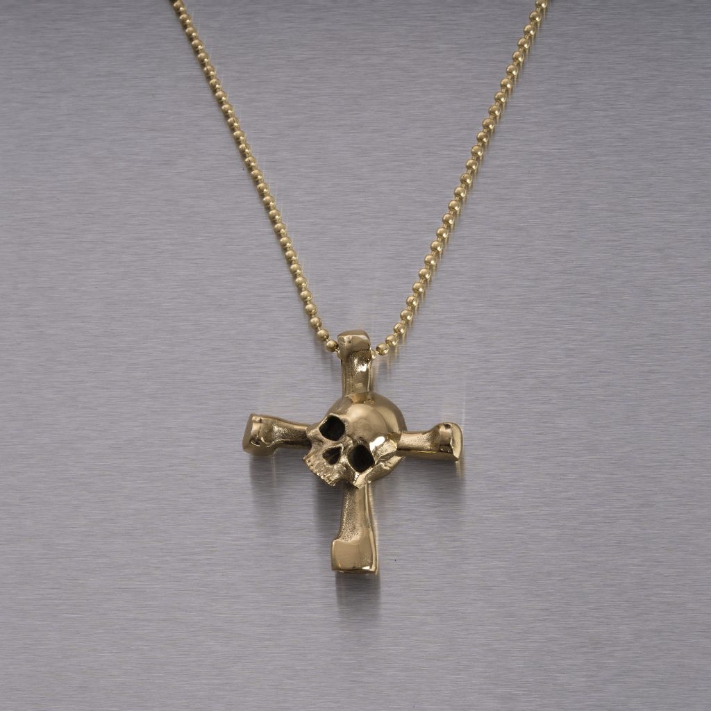 Totenkopf Kreuz aus massivem Edelstahl silber Skull Cross Anhänger mit  Halskette