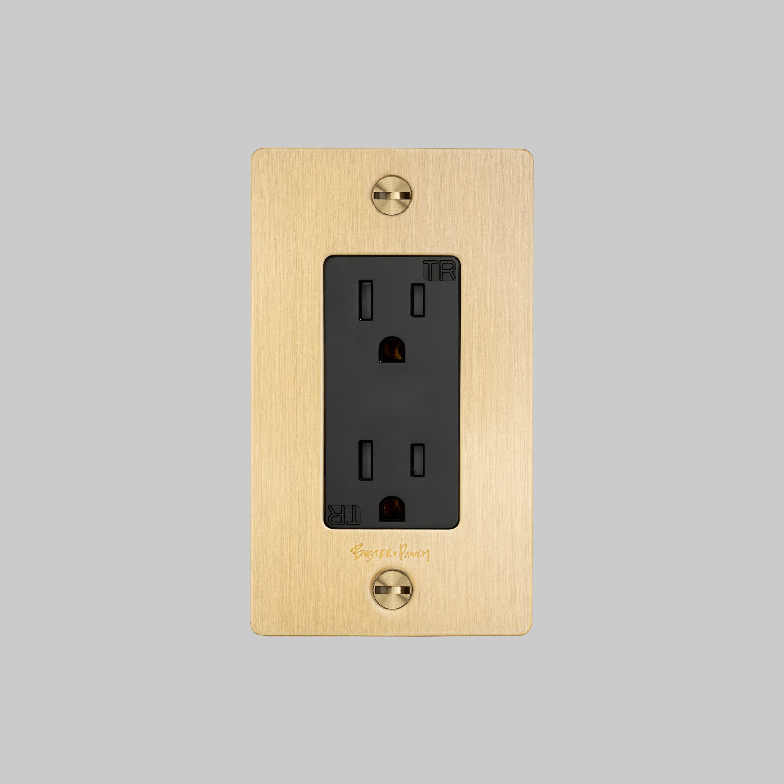 2. Buster+Punch_US_1G_Duplex_Outlet_Brass_Front