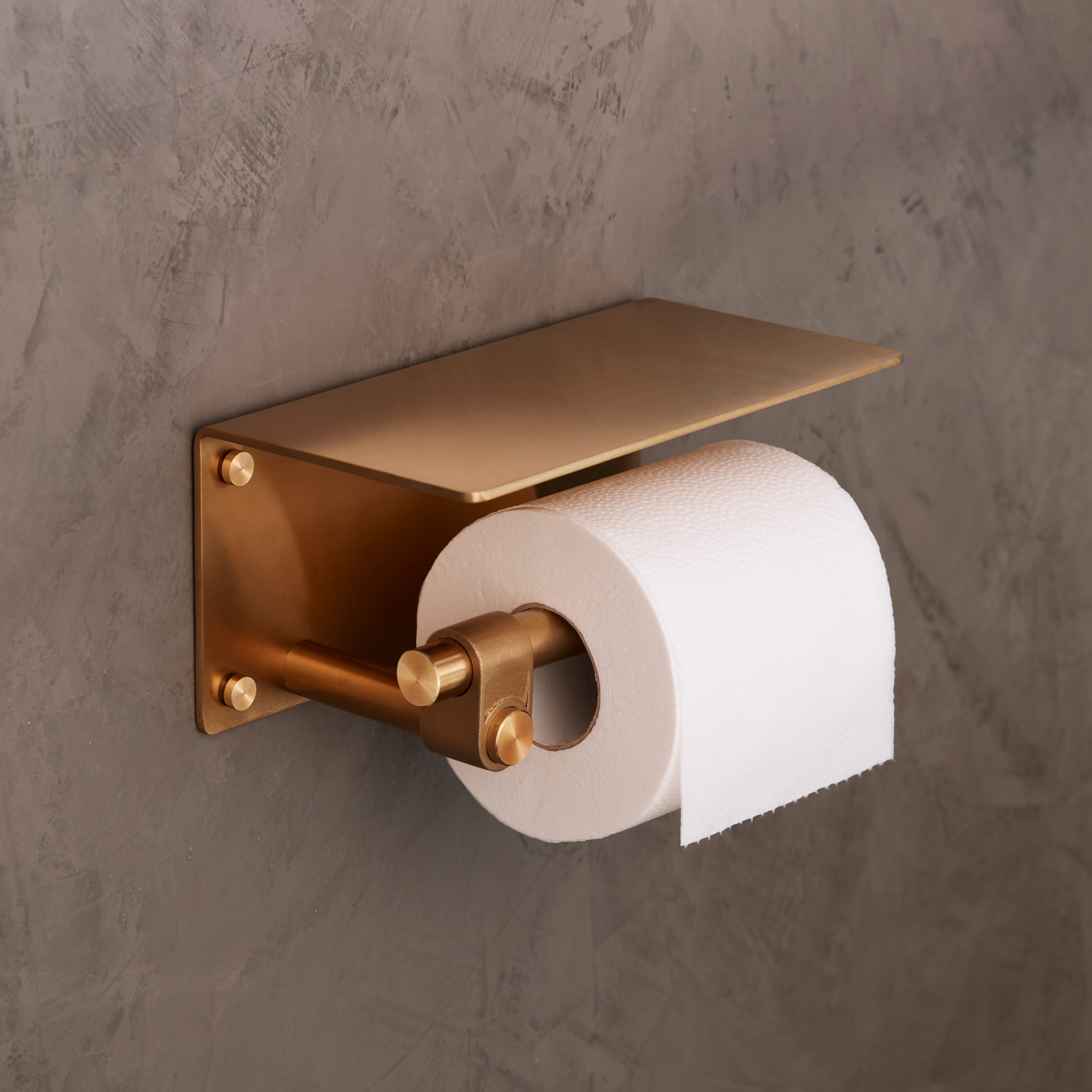 TOILET ROLL HOLDER / WITH SHELF / CAST / BRASS - Buster + Punch