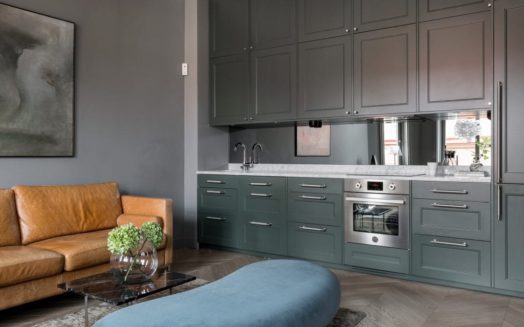 Green kitchen with Buster + Punch Steel hardware